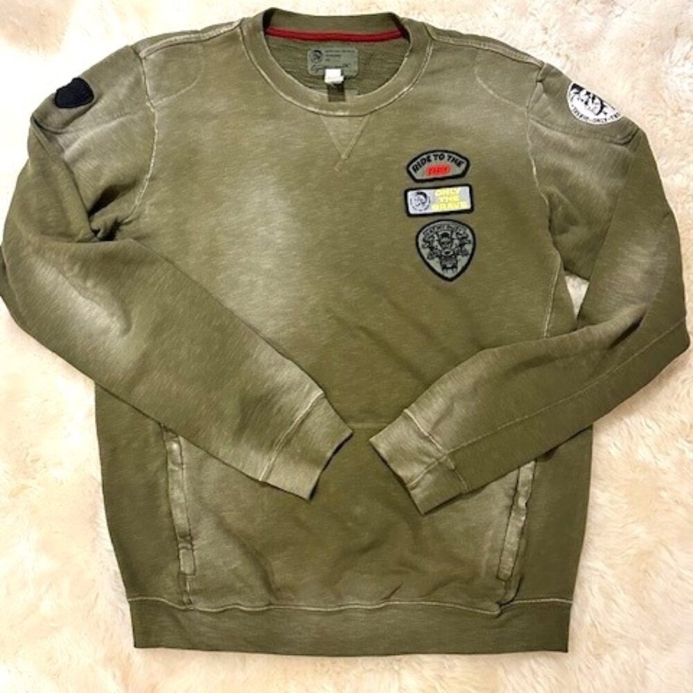DIESEL X DUCATI CREWNECK SWEATSHIRT VINTAGE WASH MILITARY GREEN MEN'S X-LARGE